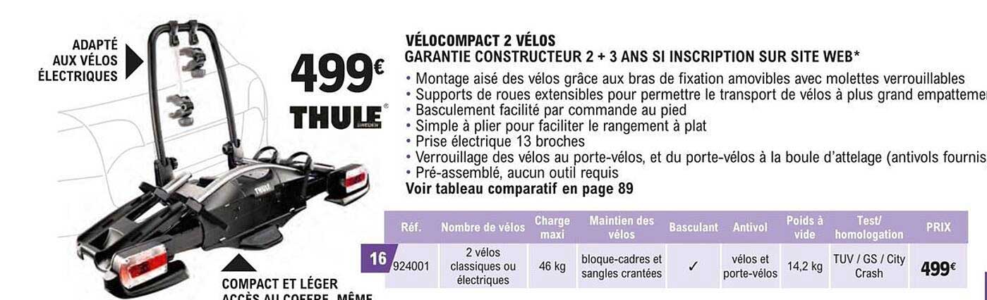 vélocompact 2 vélos garantie constructeurs 2+ 3 ans si inscription sur site web