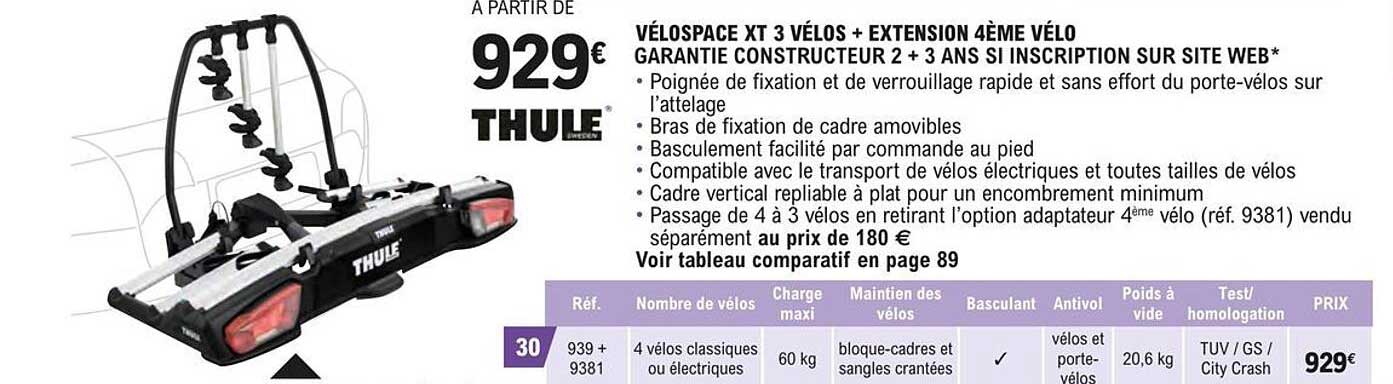 vélospace xt 3 vélos + extension 4ème vélo thule