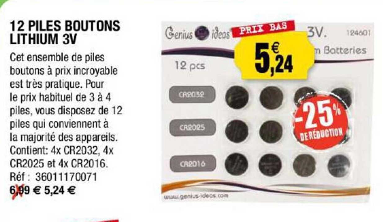 12 Piles Boutons Lithium 3v