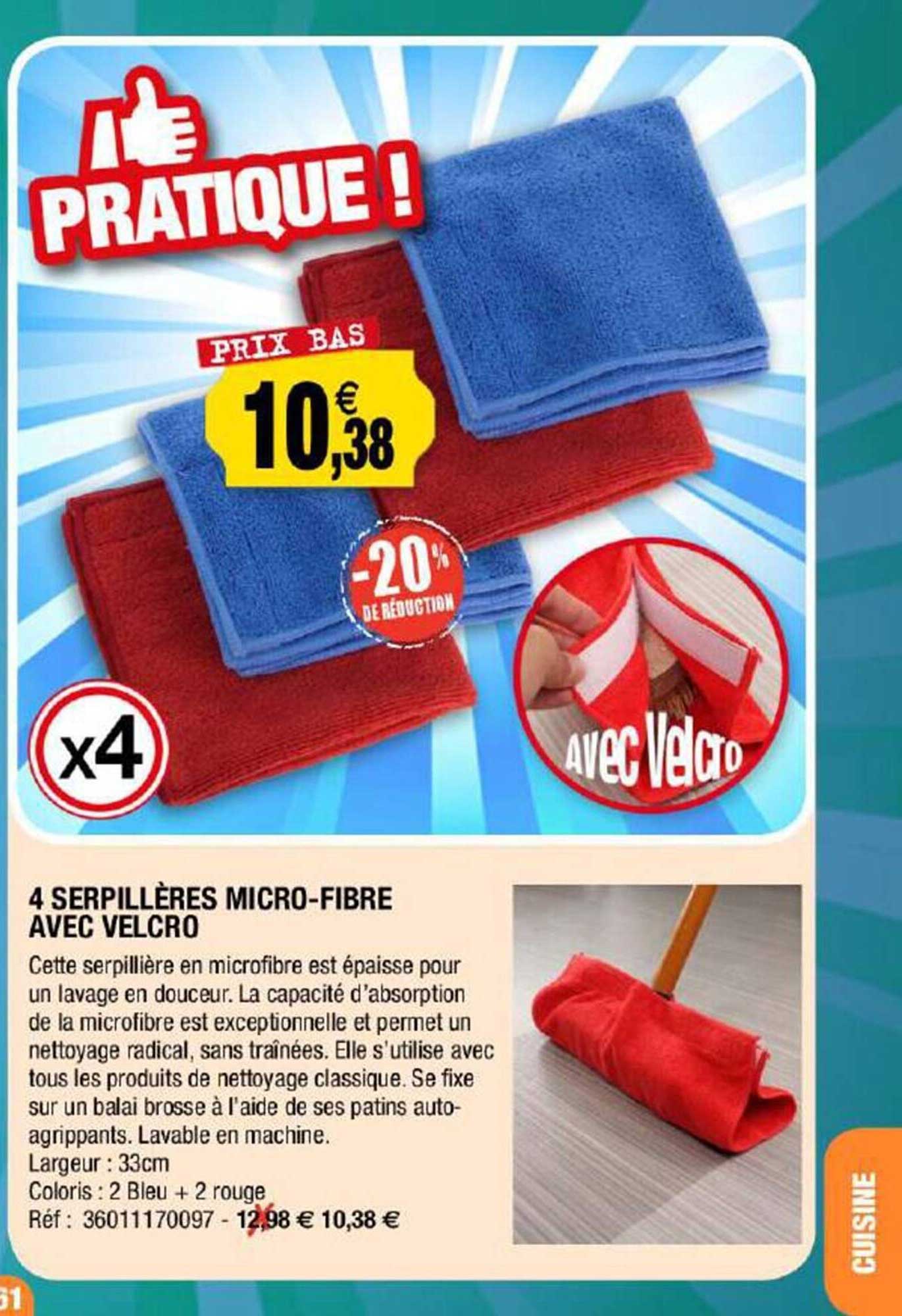 4 serpillères micro-fibre avec velcro