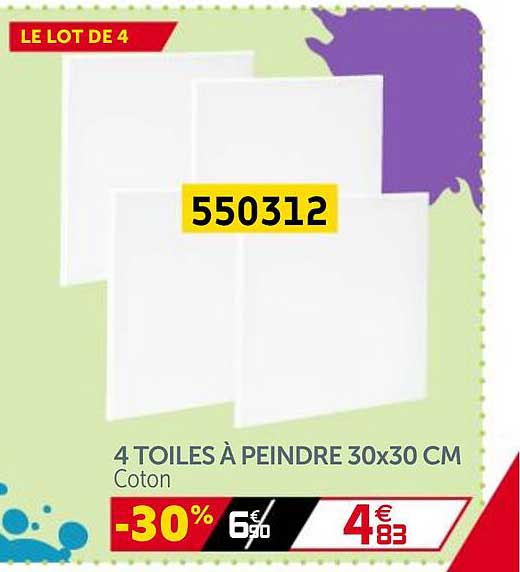 4 toiles à peindres 30x30 cm le lot de 4