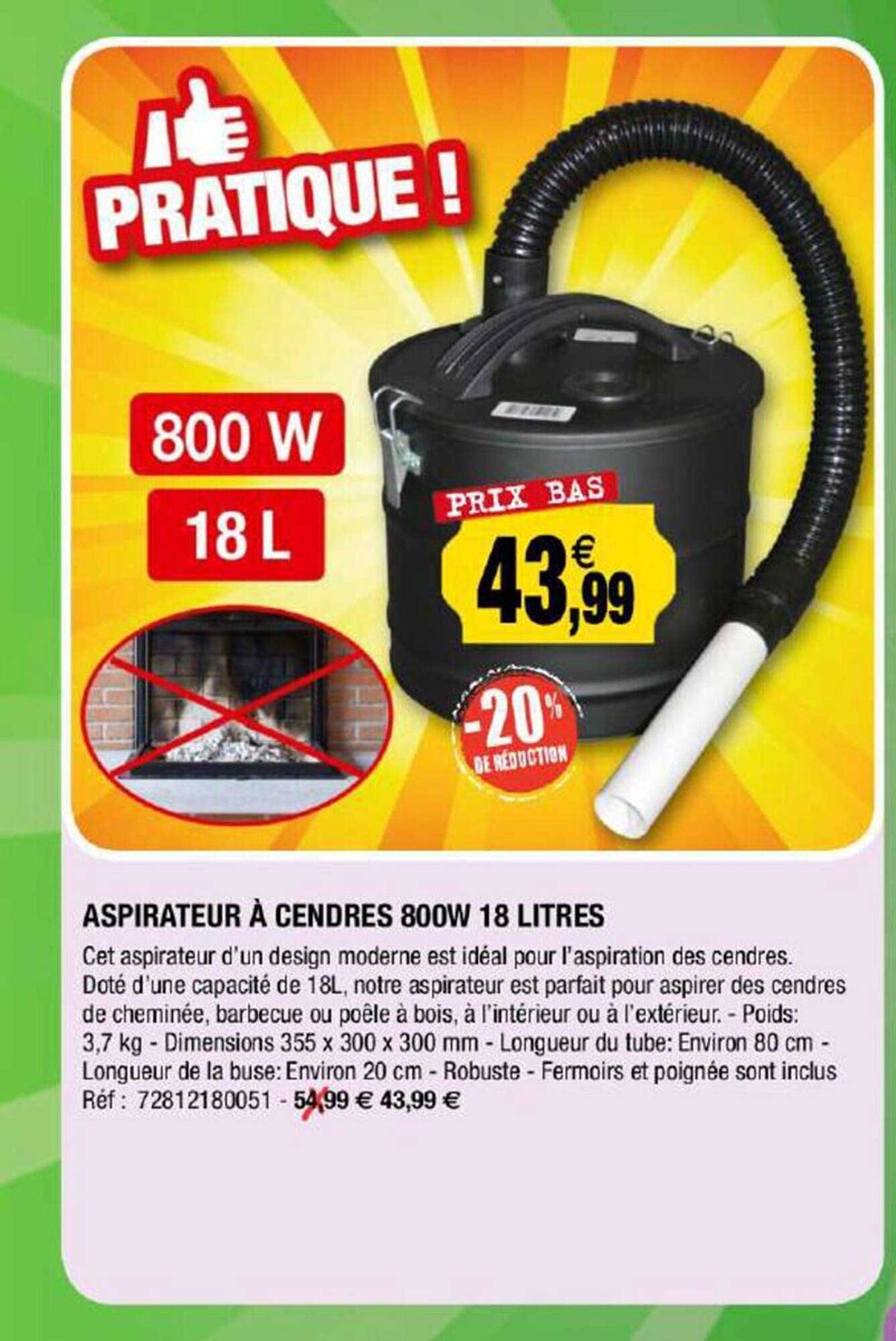 Aspirateur à Cendres 800 W 18 Litres
