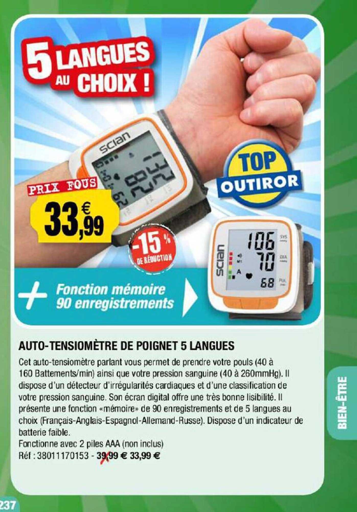 Auto-tensiomètre De Poignet 5 Langues