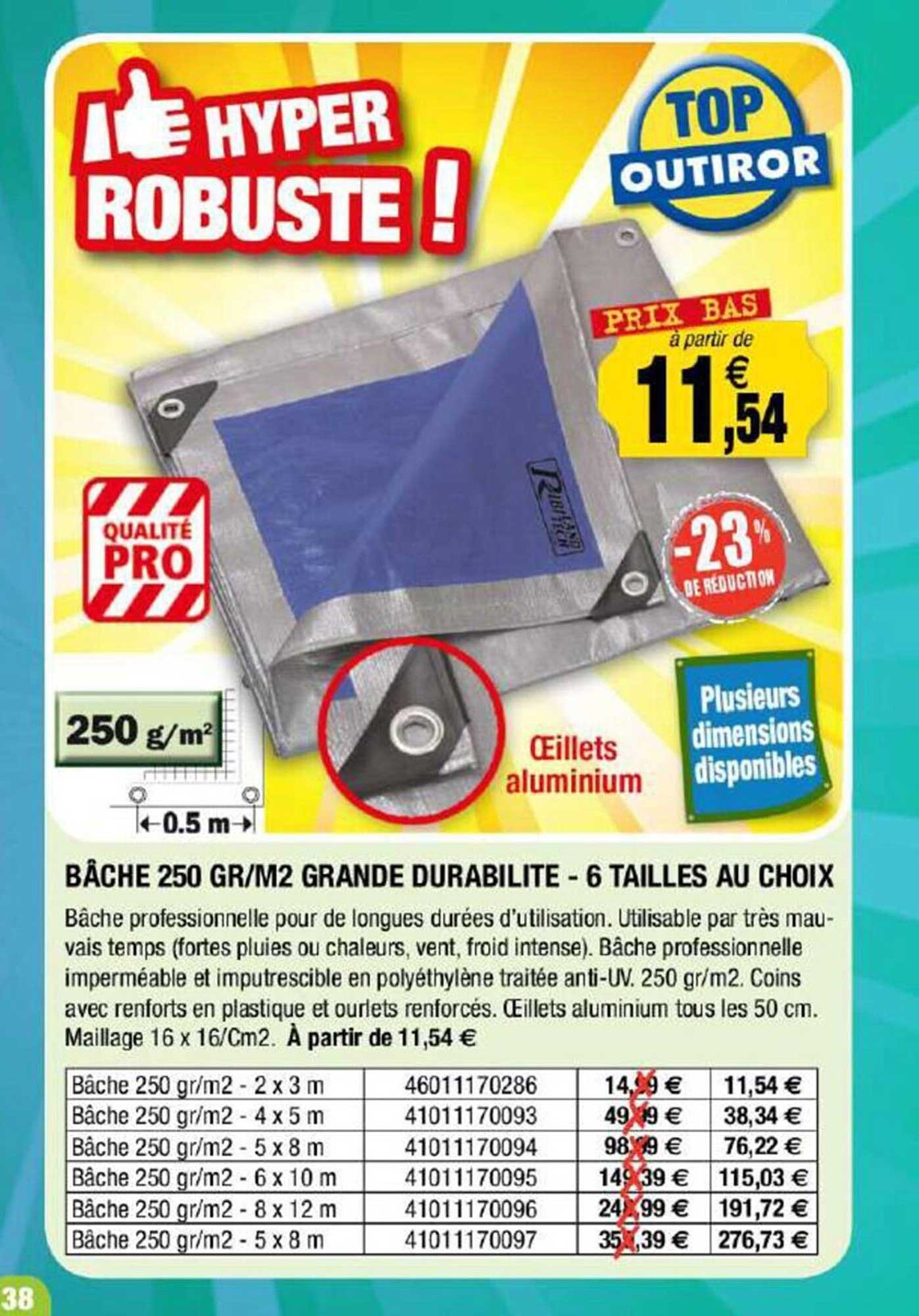 bâche 250 gr-m² grande durabilité - 6 tailles au choix