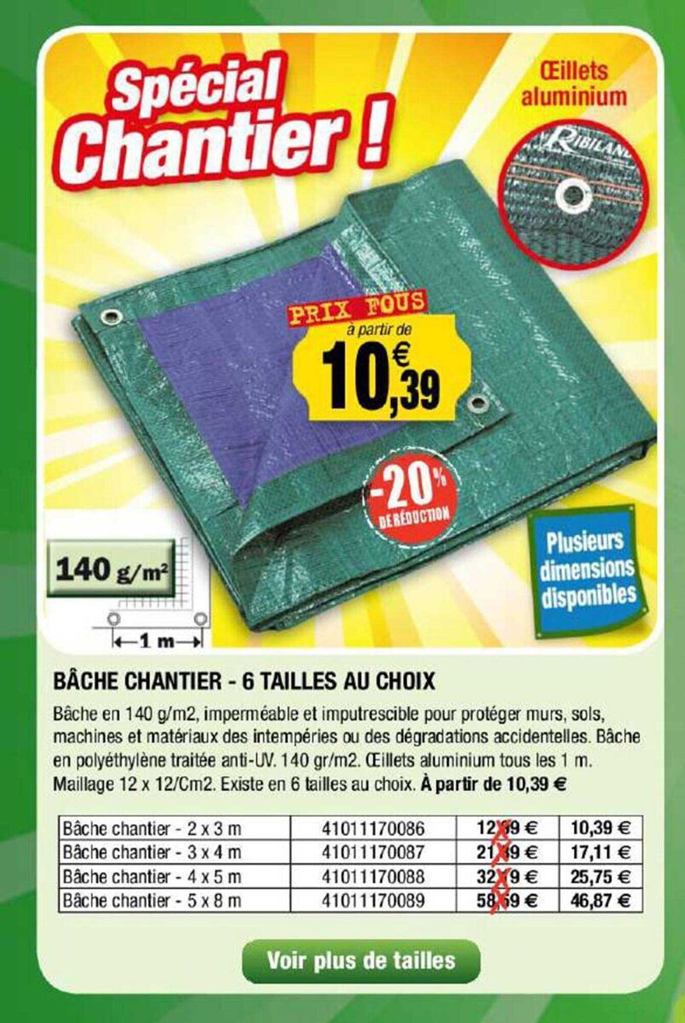 bâche chantier - 6 tailles au choix