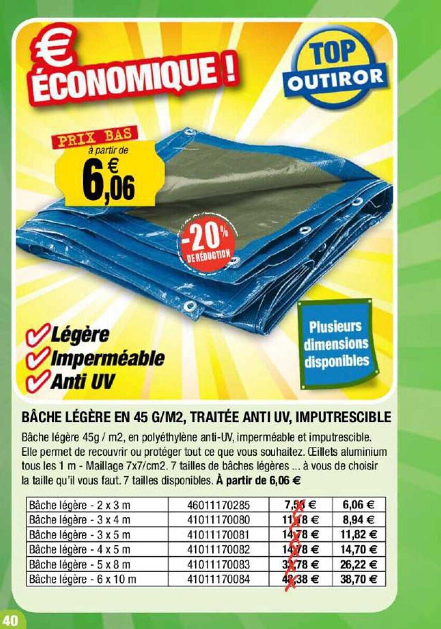 bâche légère en 45 g-m2, traitée anti uv, imputrescible