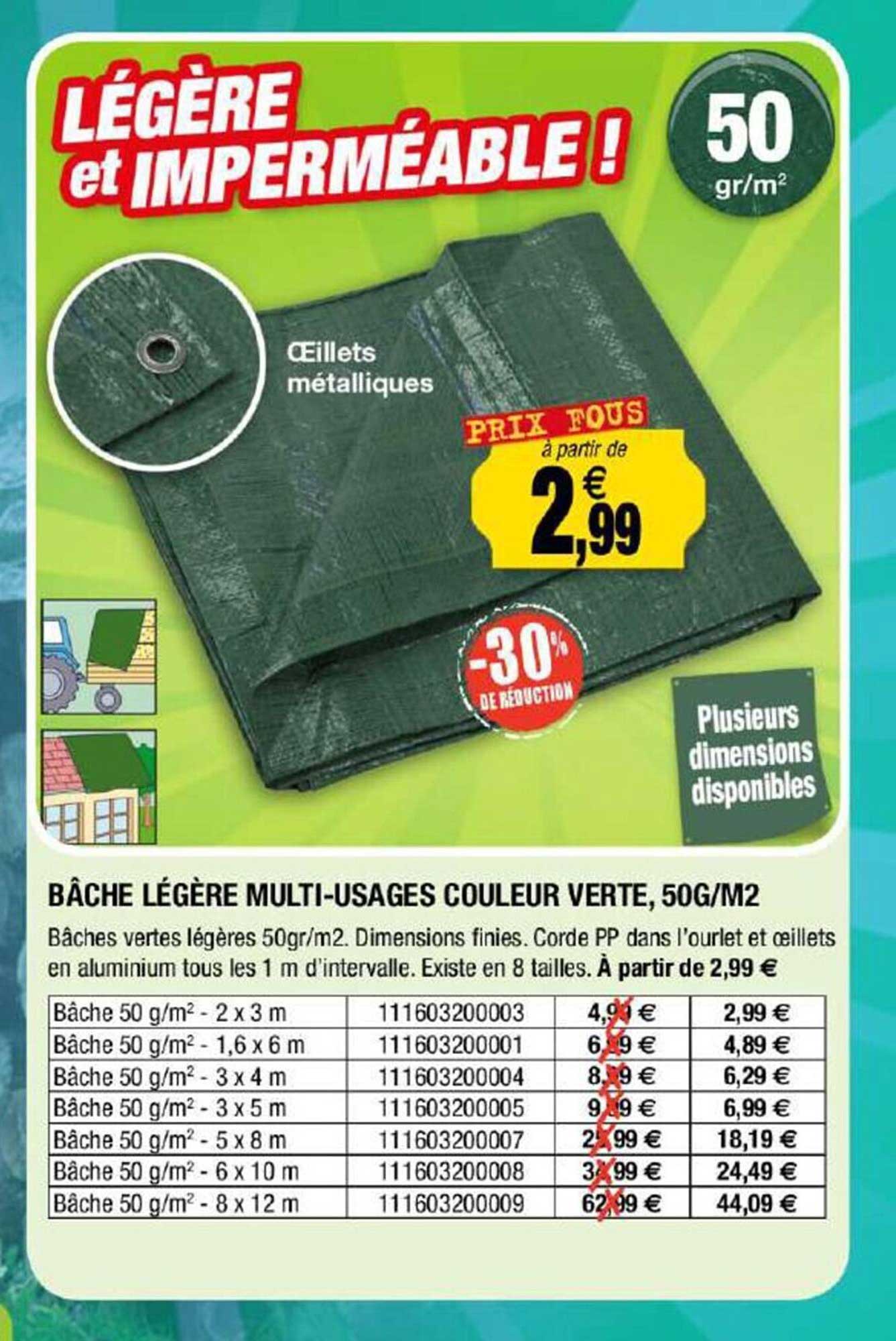 bâche légère multi-usages couleur verte, 50 g-m²