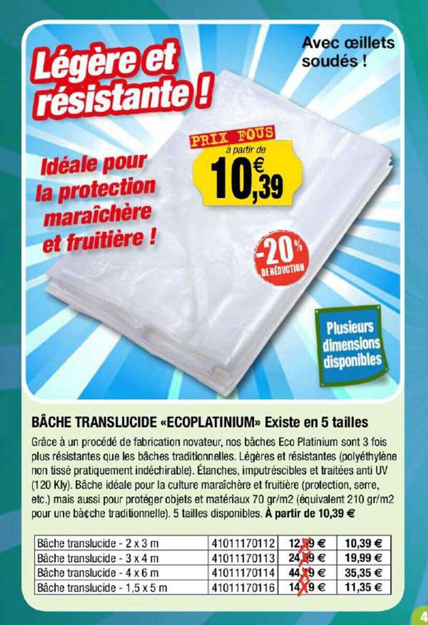 bâche translucide «écoplatinium» existe en 5 tailles