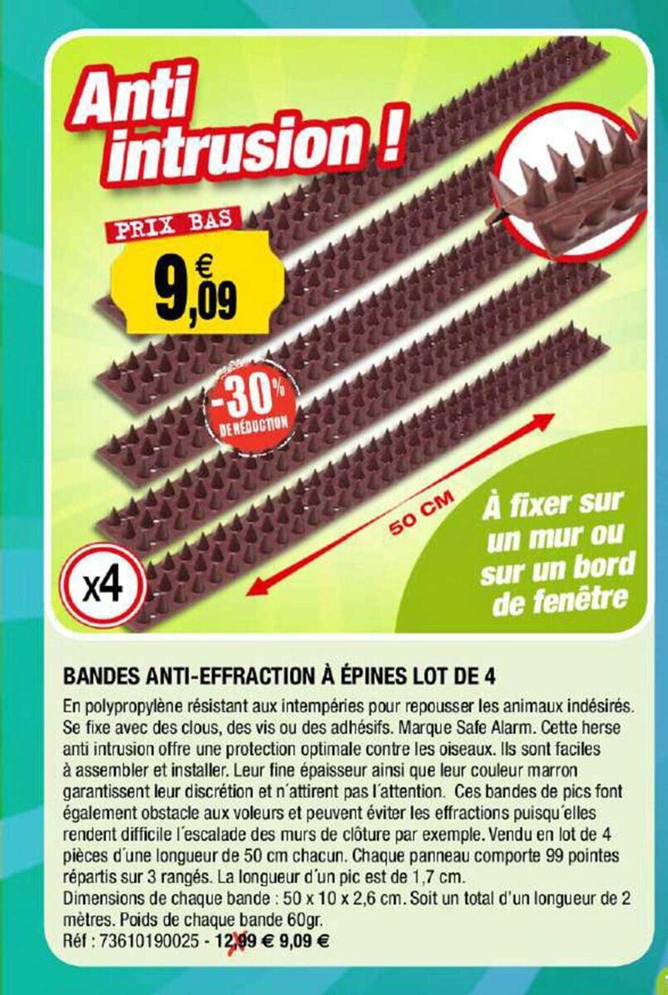 bandes anti-effraction à épines lot de 4