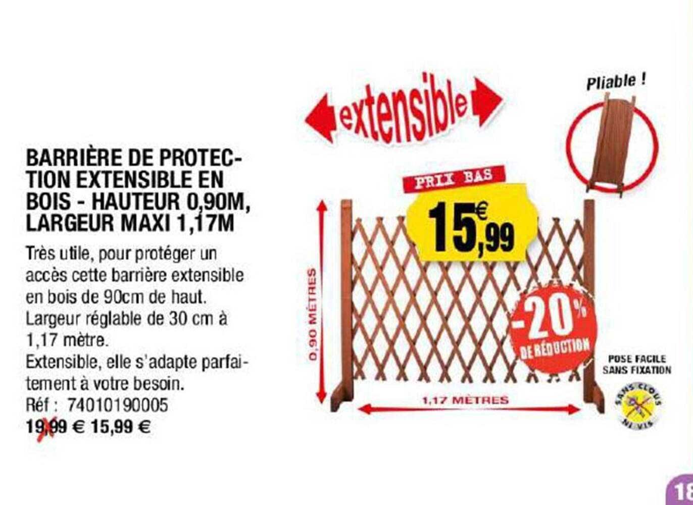 barrière de protection extensible en bois - hauteur 0,90 cm, largeur maxi 1,17 m