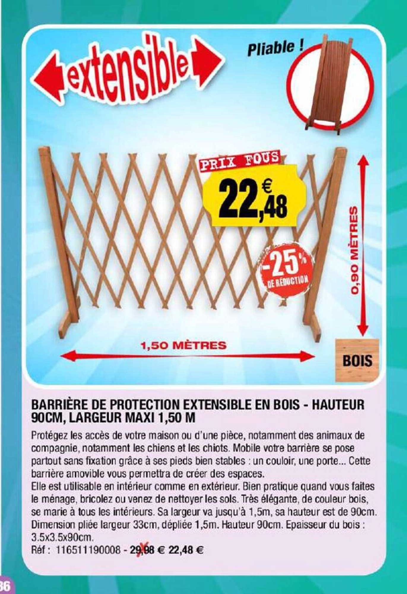 barrière de protection extensible en bois - hauteur 90 cm, largeur maxi 1,50 cm