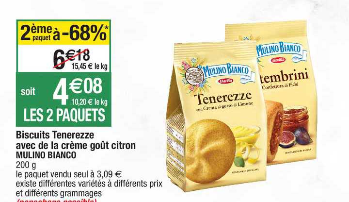 biscuits tenerezze avec de la crème goût citron mulino bianco