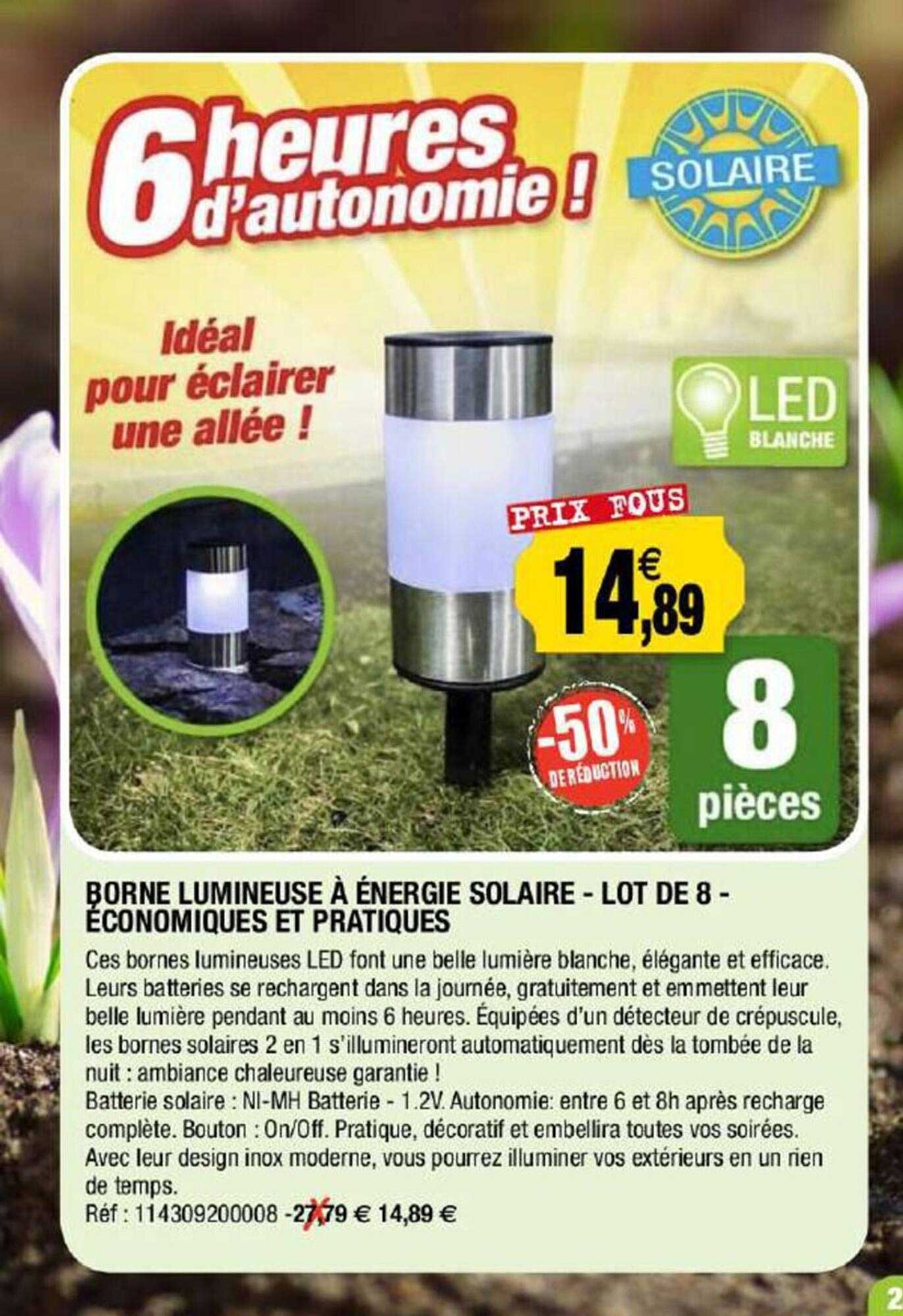 borne lumineuse à énergie solaire  lot de 8 - économiques et pratiques