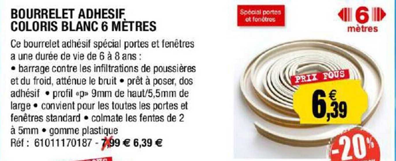 bourrelet adhésif coloris blanc 6 mètres