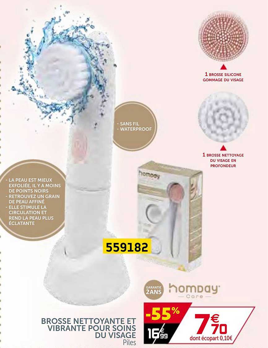 brosse nettoyante et vibrante pour soins du visage homday