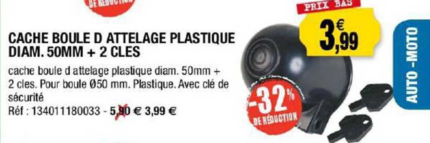 cache boule d'attelage plastique diam. 50 mm + 2 clés