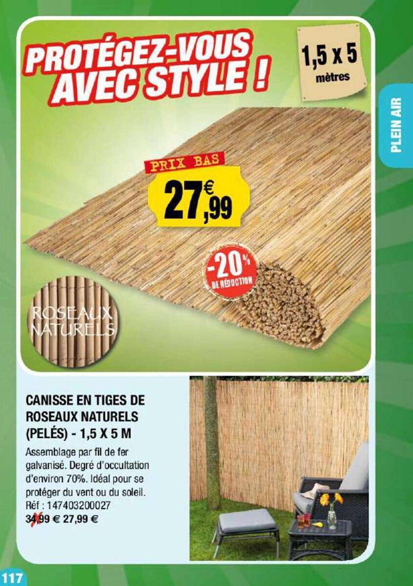 canisse en tiges de roseaux naturels (pelés) - 1,5 x 5 m
