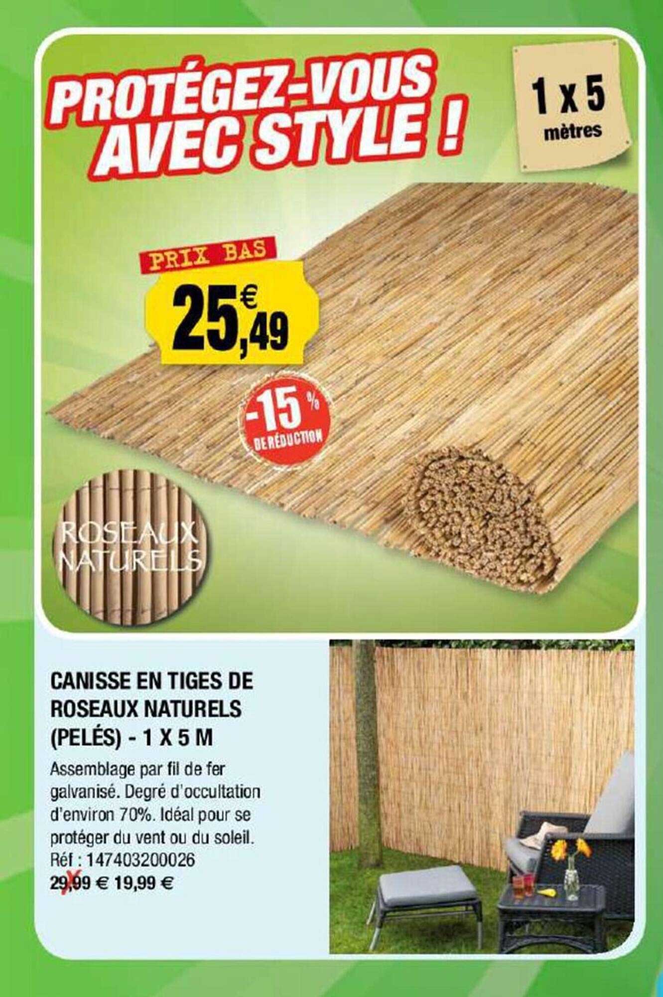 canisse en tiges de roseaux naturels (pelés) - 1 x 5 m