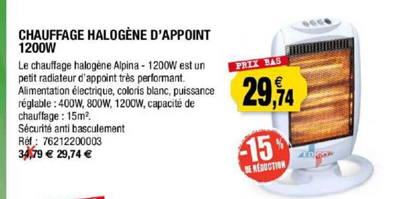 chauffage halogène d'appoint 1200 w