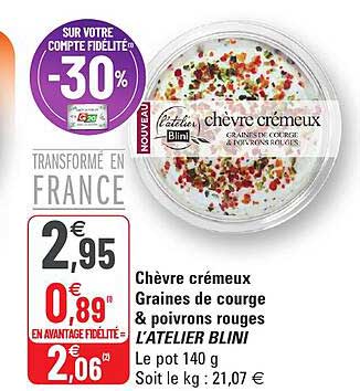 chèvre crémeux graines de courge & poivrons rouges l'atelier blini