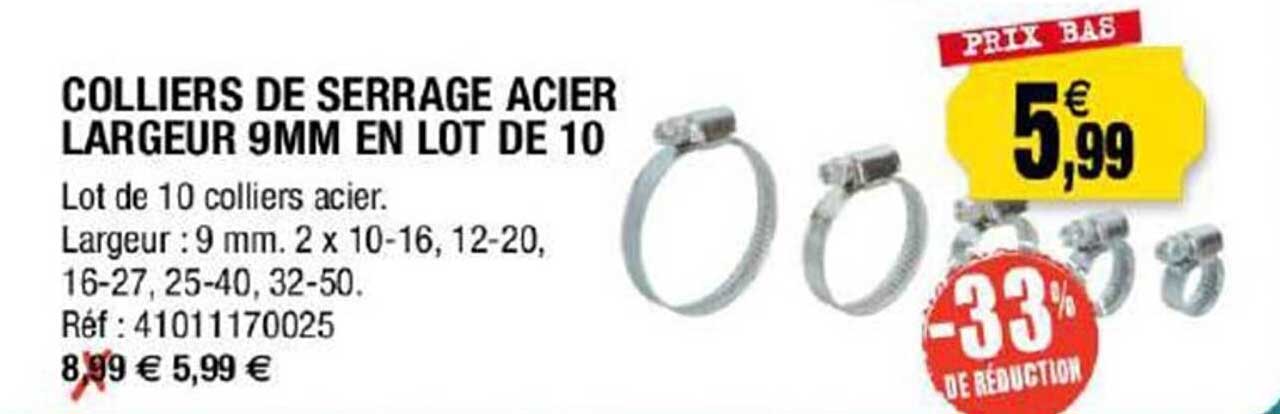 colliers de serrage acier largeur 9 mm en lot de 10