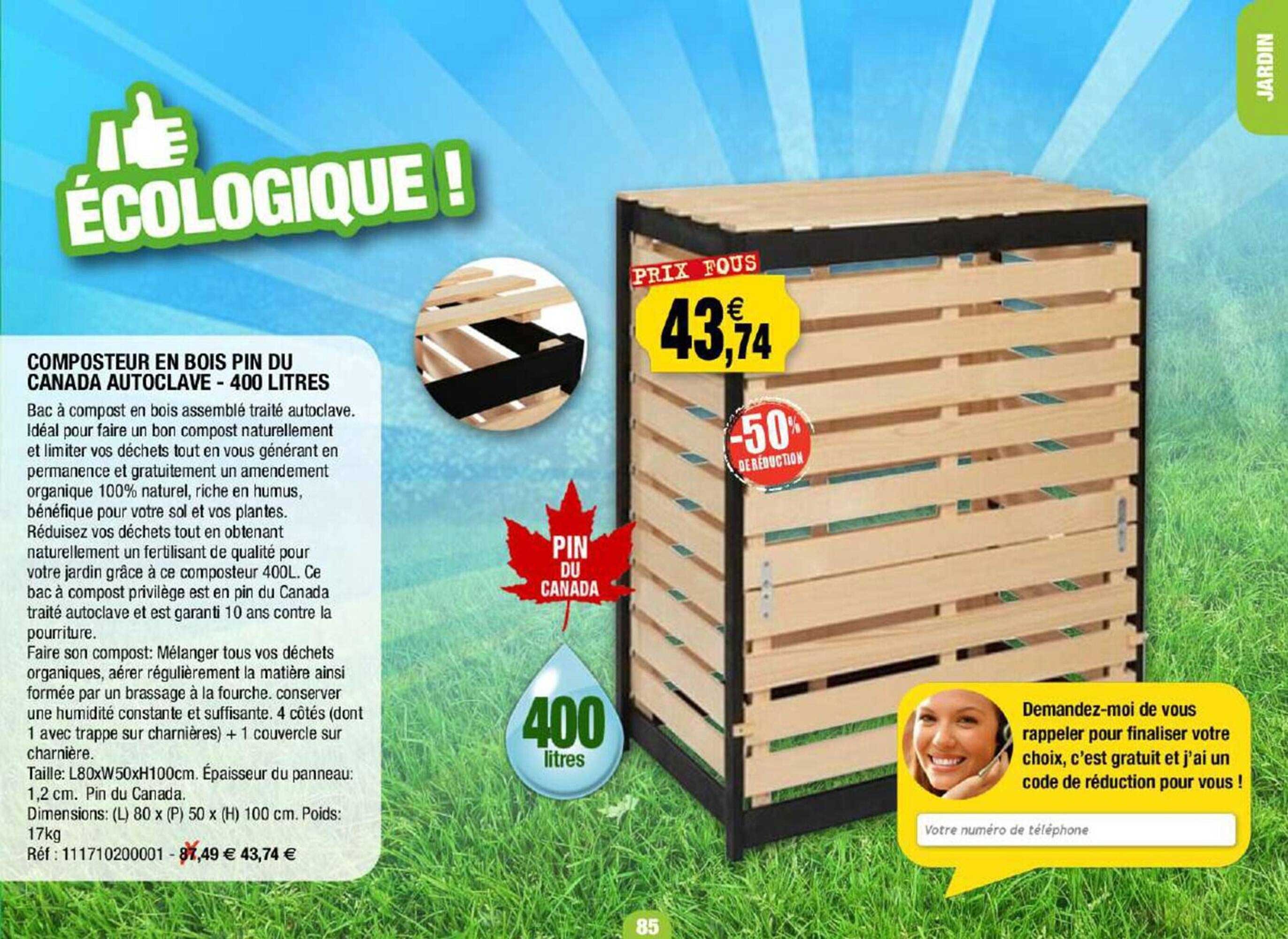 composteur en bois pin du canada autoclave - 400 litres