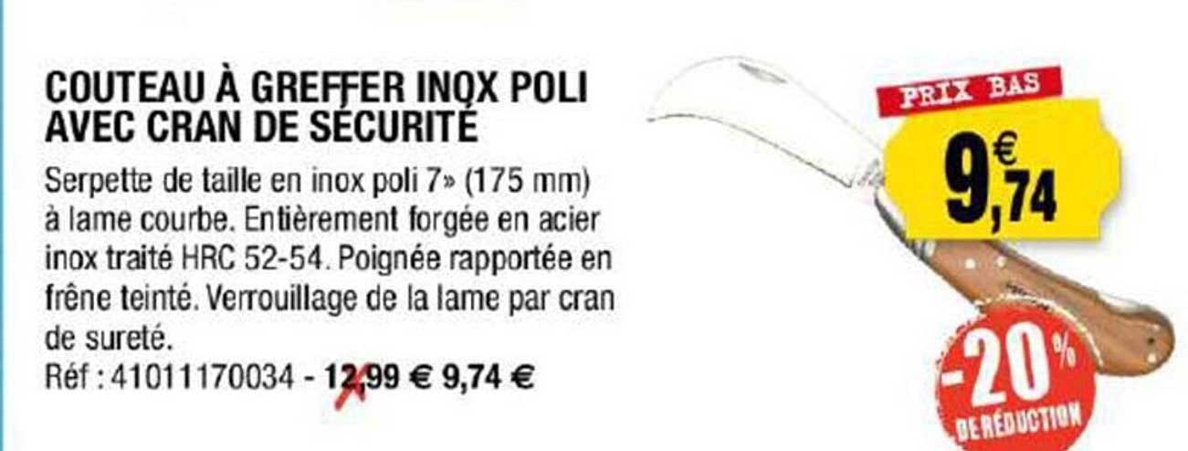 couteau à greffer inox poli avec cran de sécurité