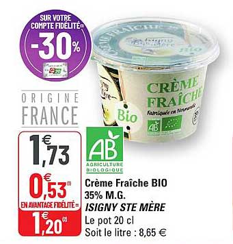 crème fraîche bio 35% m.g. isigny ste mère