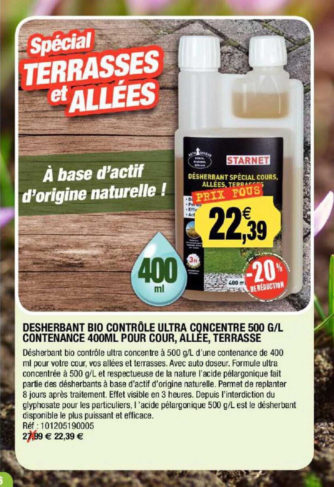desherbant bio contrôle ultra concentré 500 g-l contenance 400 ml pour cour, allée, terrasse
