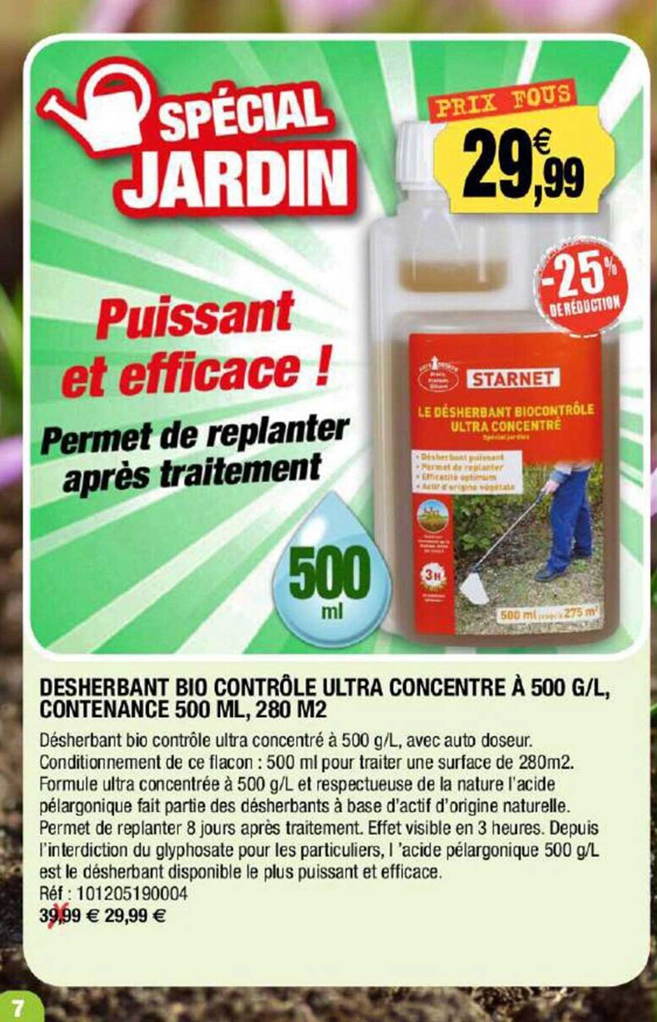 desherbant bio contrôle ultra concentré à 500 g-l, contenance 500 ml, 280 m²