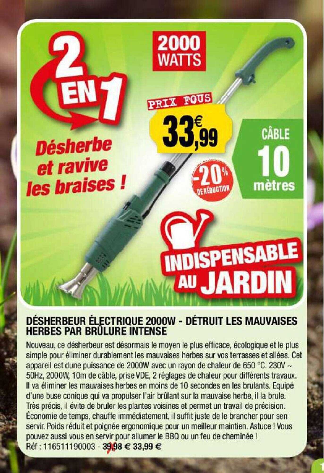 désherbeur électrique 2000 w - détruit les mauvaises herbes par brûlure intense