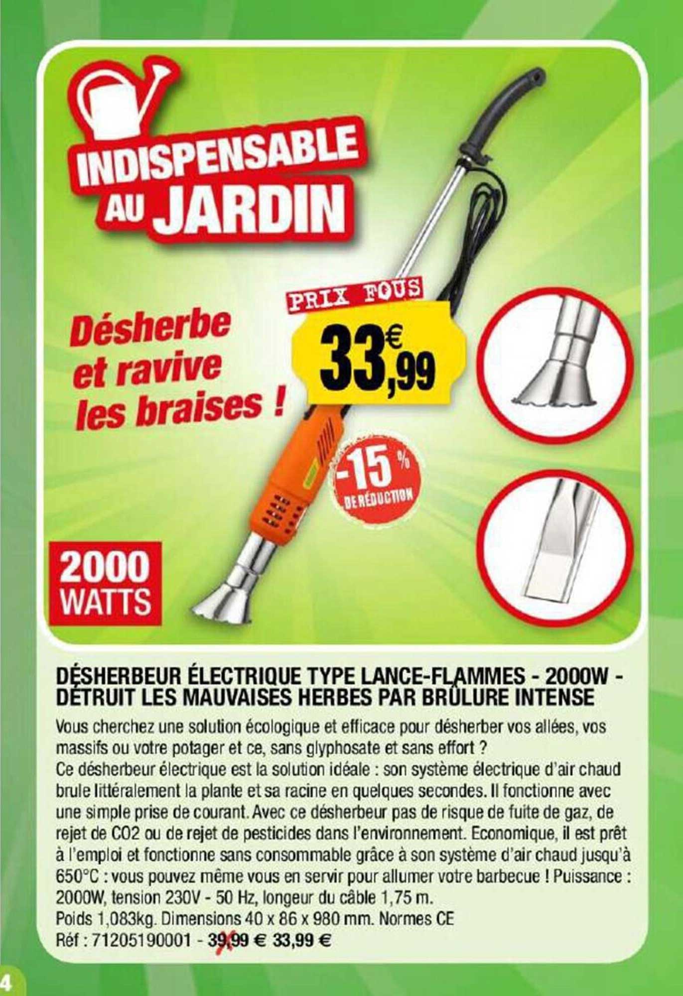 désherbeur électrique type lance-flammes - 2000w - détruit les mauvaises herbes par brûlure intense