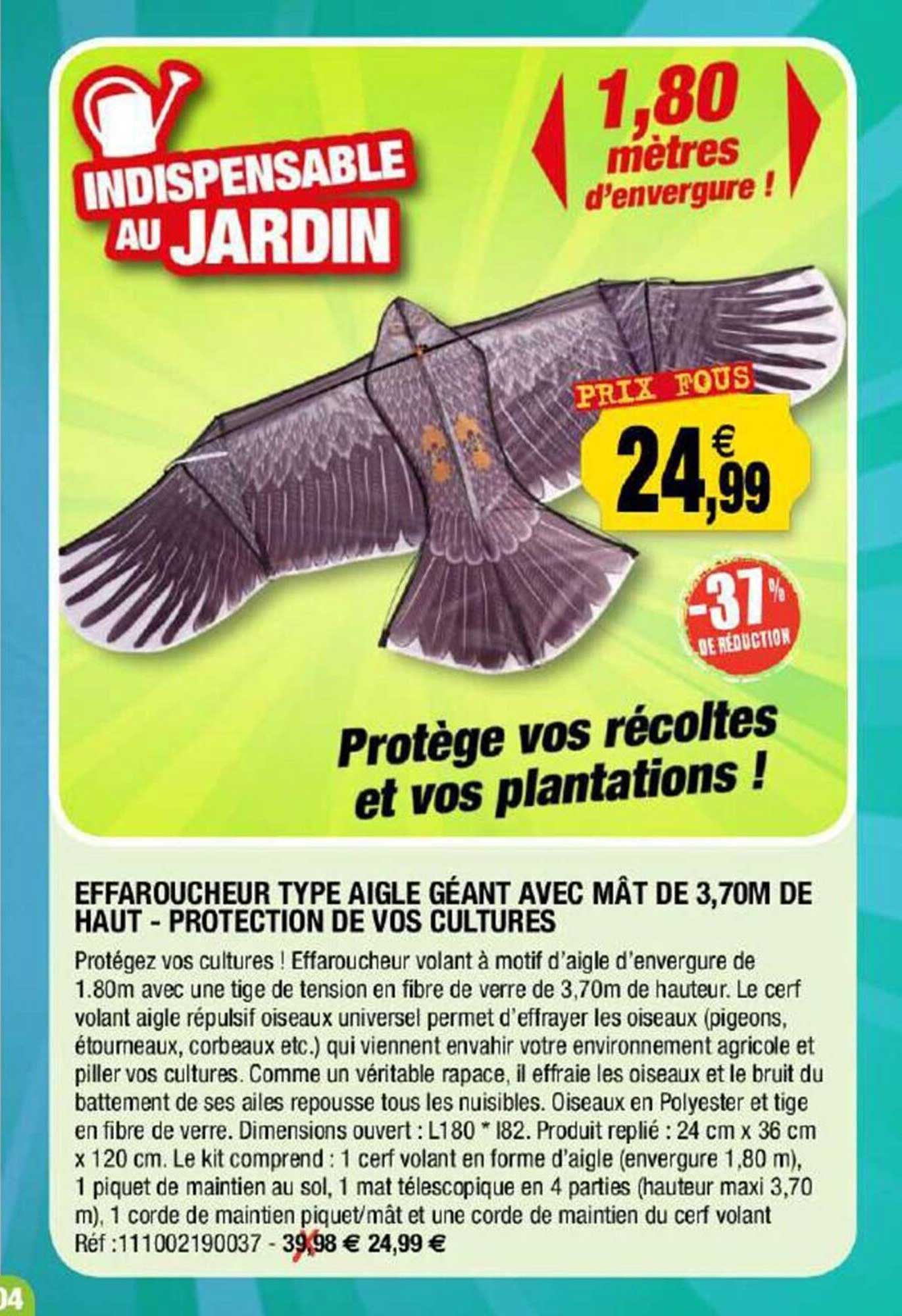 effaroucheur type aigle géant avec mät de 3, 70m de haut - protection de vos cultures