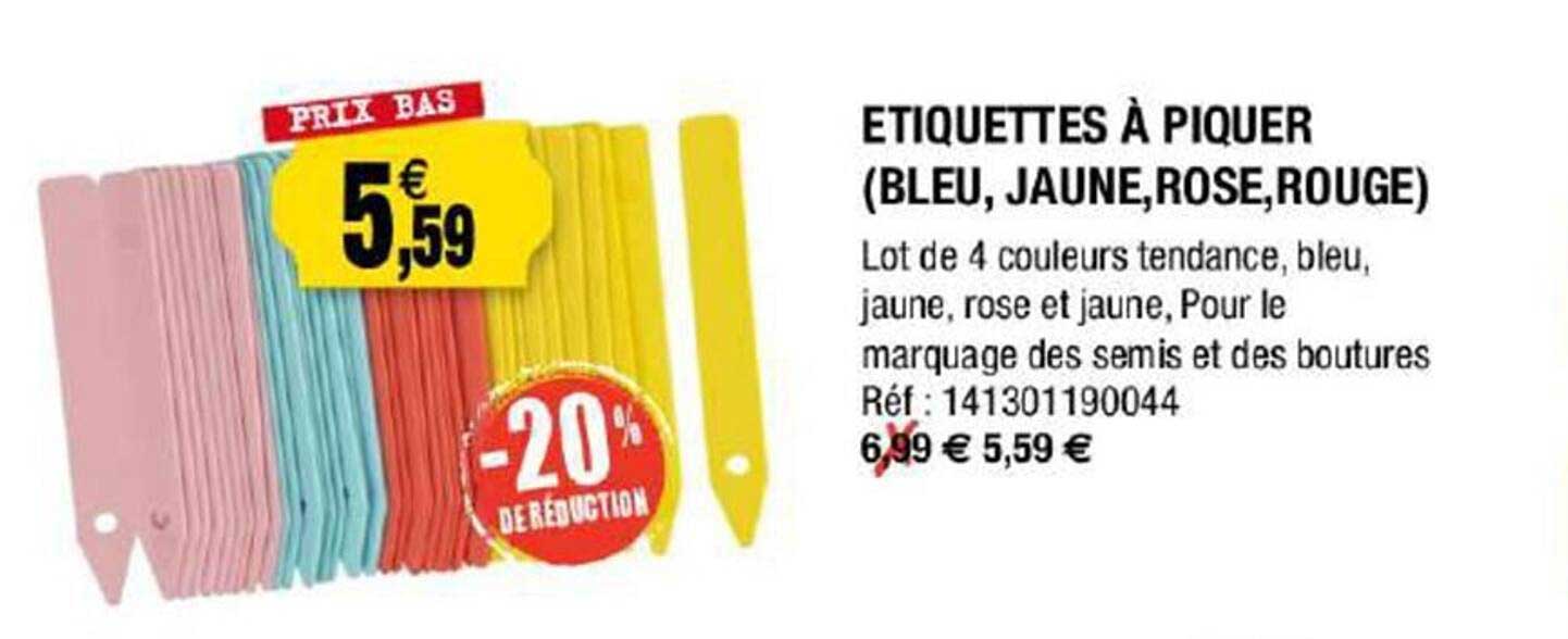 étiquettes à piquer (bleu, jaune, rose, rouge)