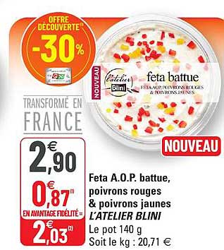 feta a.o.p. battue, poivrons rouges & poivrons jaunes l'atelier blini