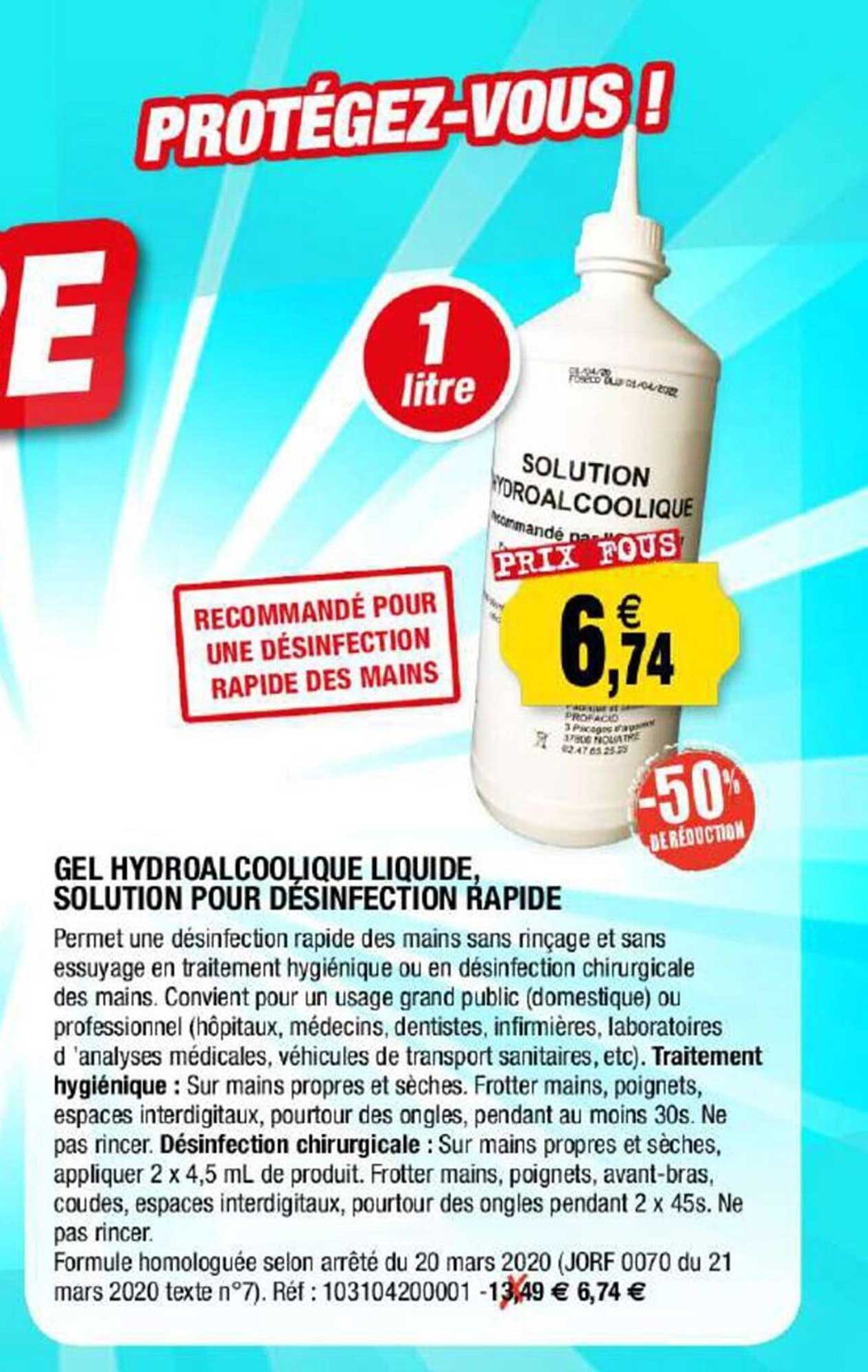 gel hydroalcoolique liquide solution pour désinfection rapide