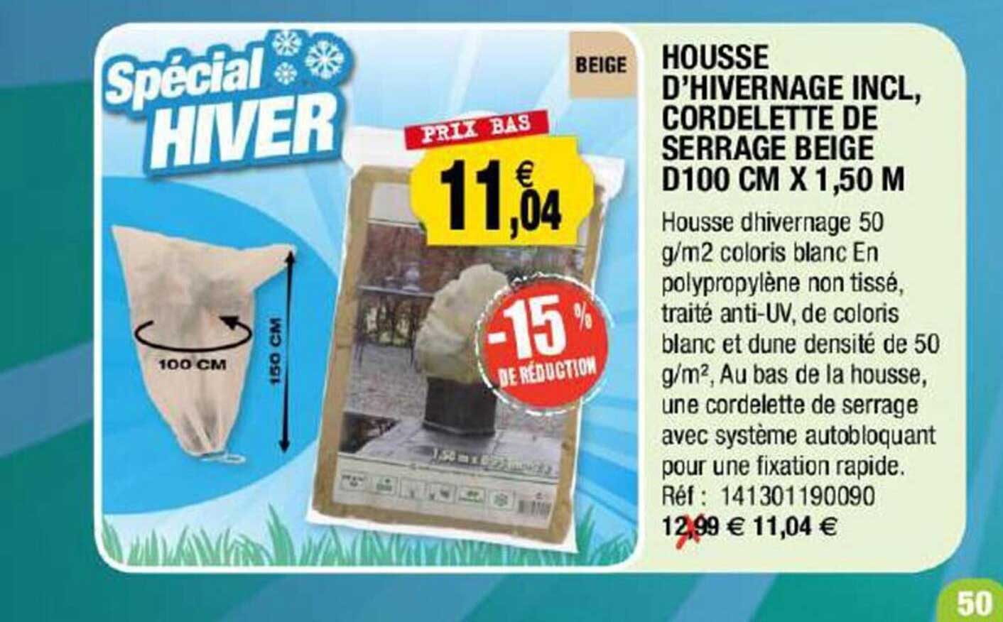 housse d'hivernage incl, cordelette de serrage beige d 100 cm x 1,50 m