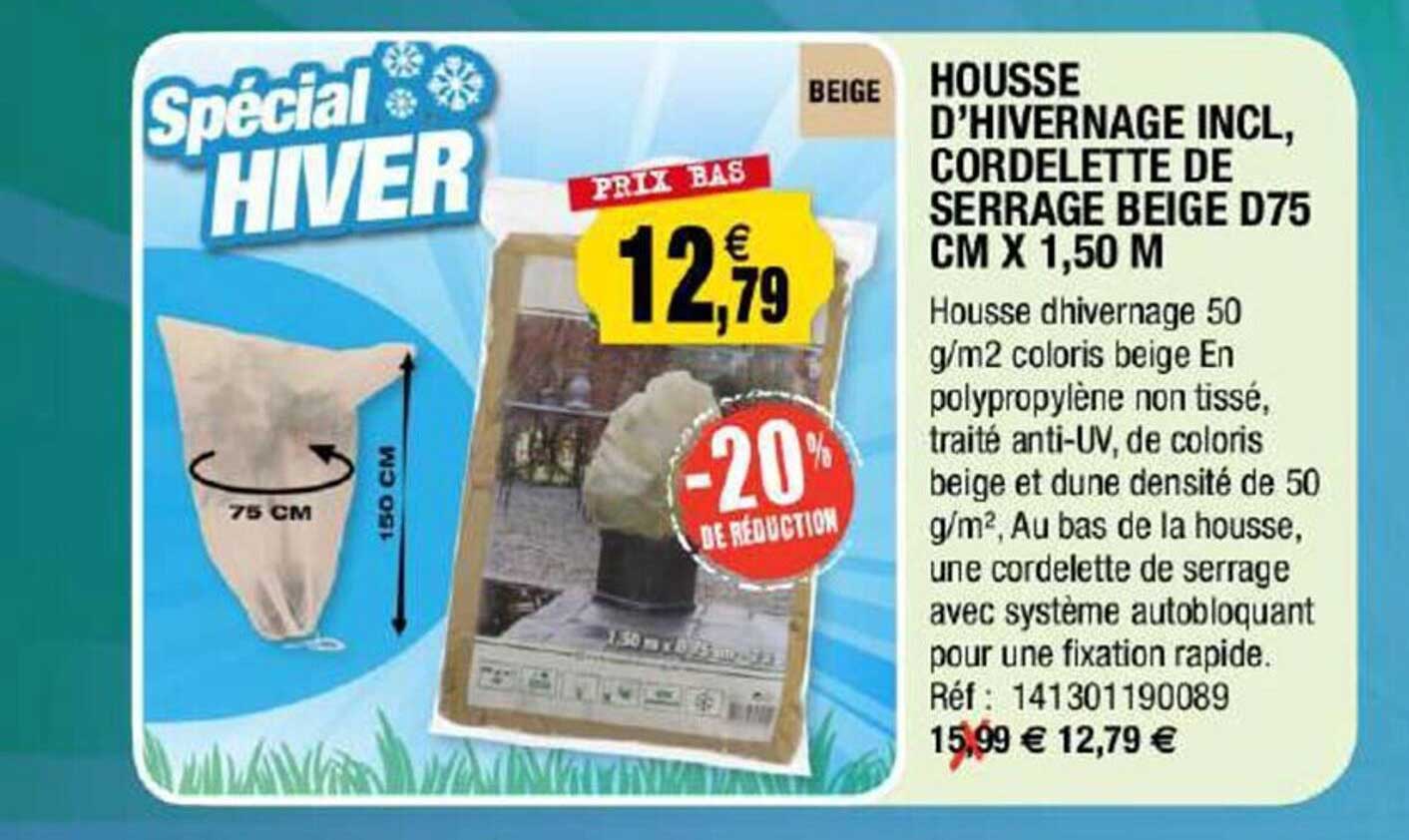 housse d'hivernage incl, cordelette de serrage beige d 75 cm x 1,50 m