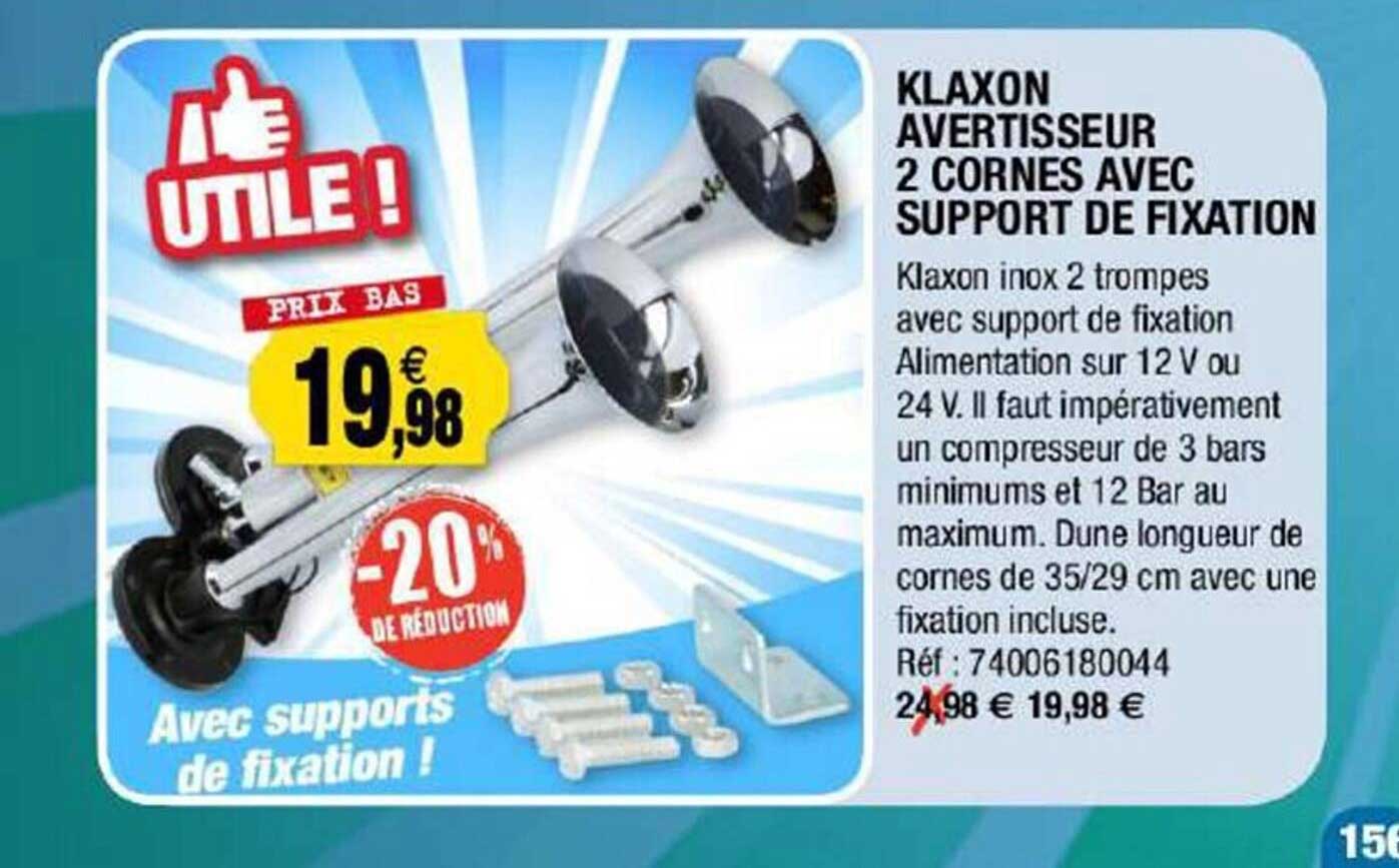 klaxon avertisseur 2 cornes avec support de fixation