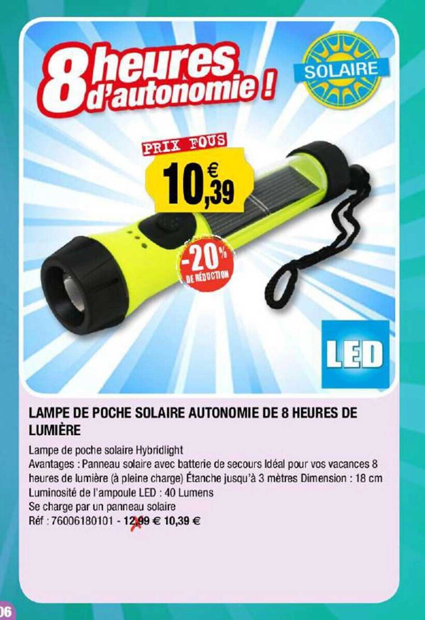 lampe de poche solaire autonomie de 8 heures de lumière