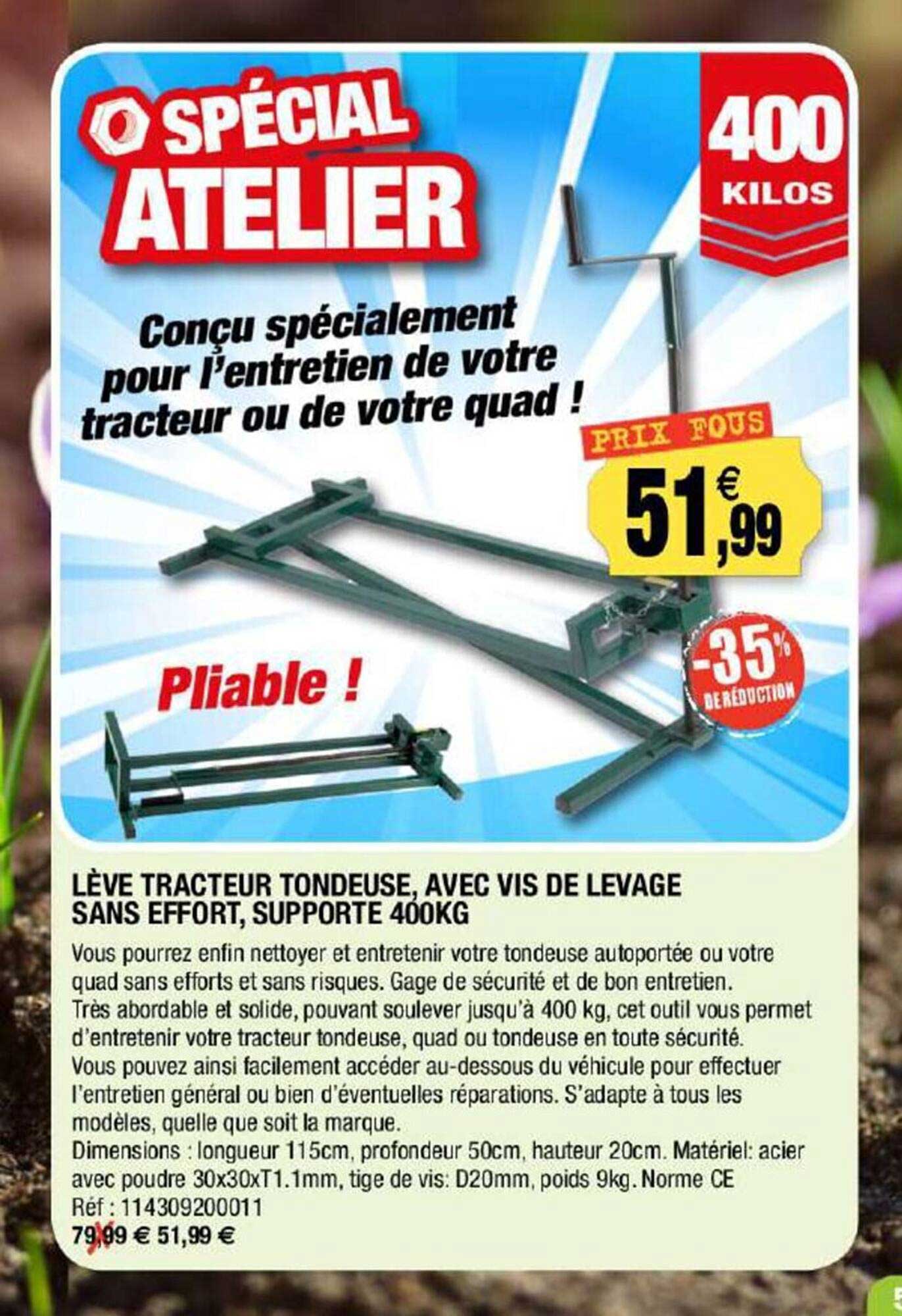 Lève Tracteur Tondeuse, Avec Vis De Levage Sans Effort, Supporte 400 Kg