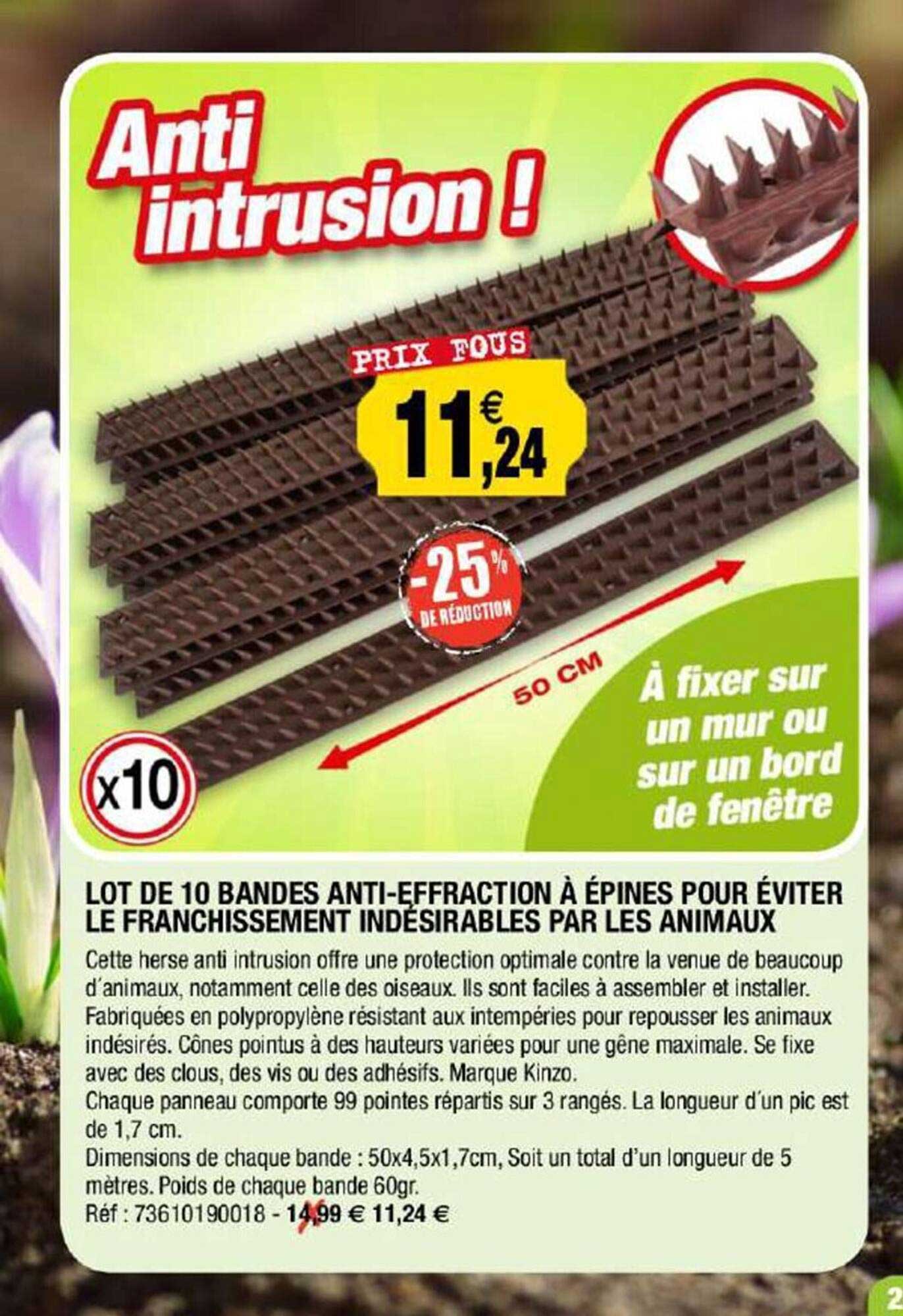 lot de 10 bandes anti-effraction à épines pour éviter le franchissement indésirables par les animaux
