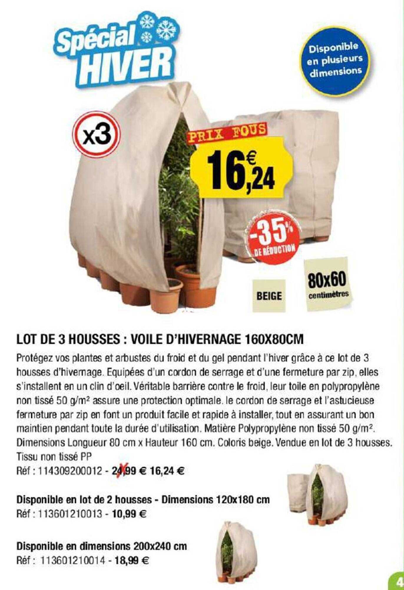 Lot De 3 Housses : Voile D'hivernage 160 X 80 Cm