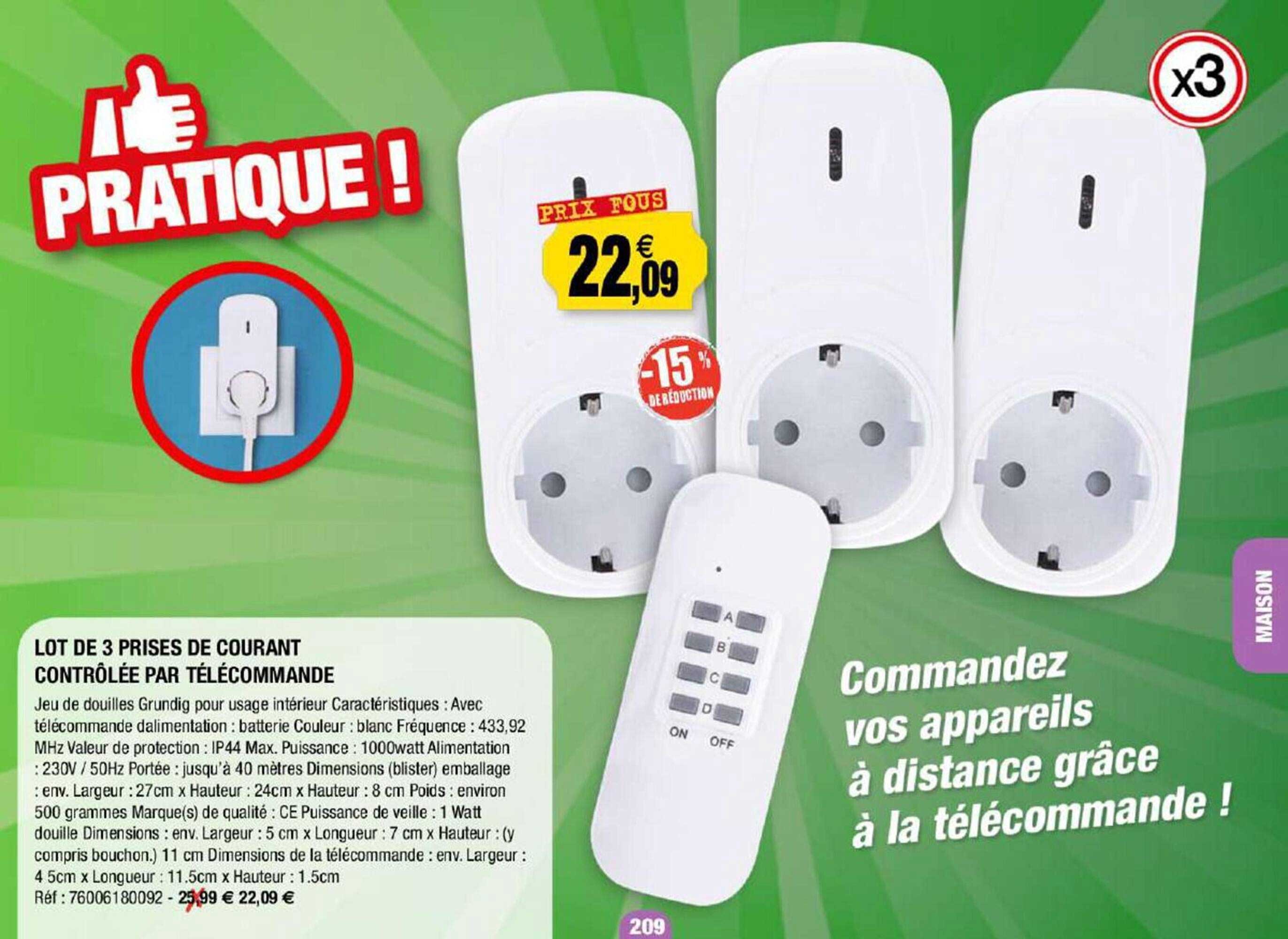 lot de 3 prises de courant contrôlée par télécommande