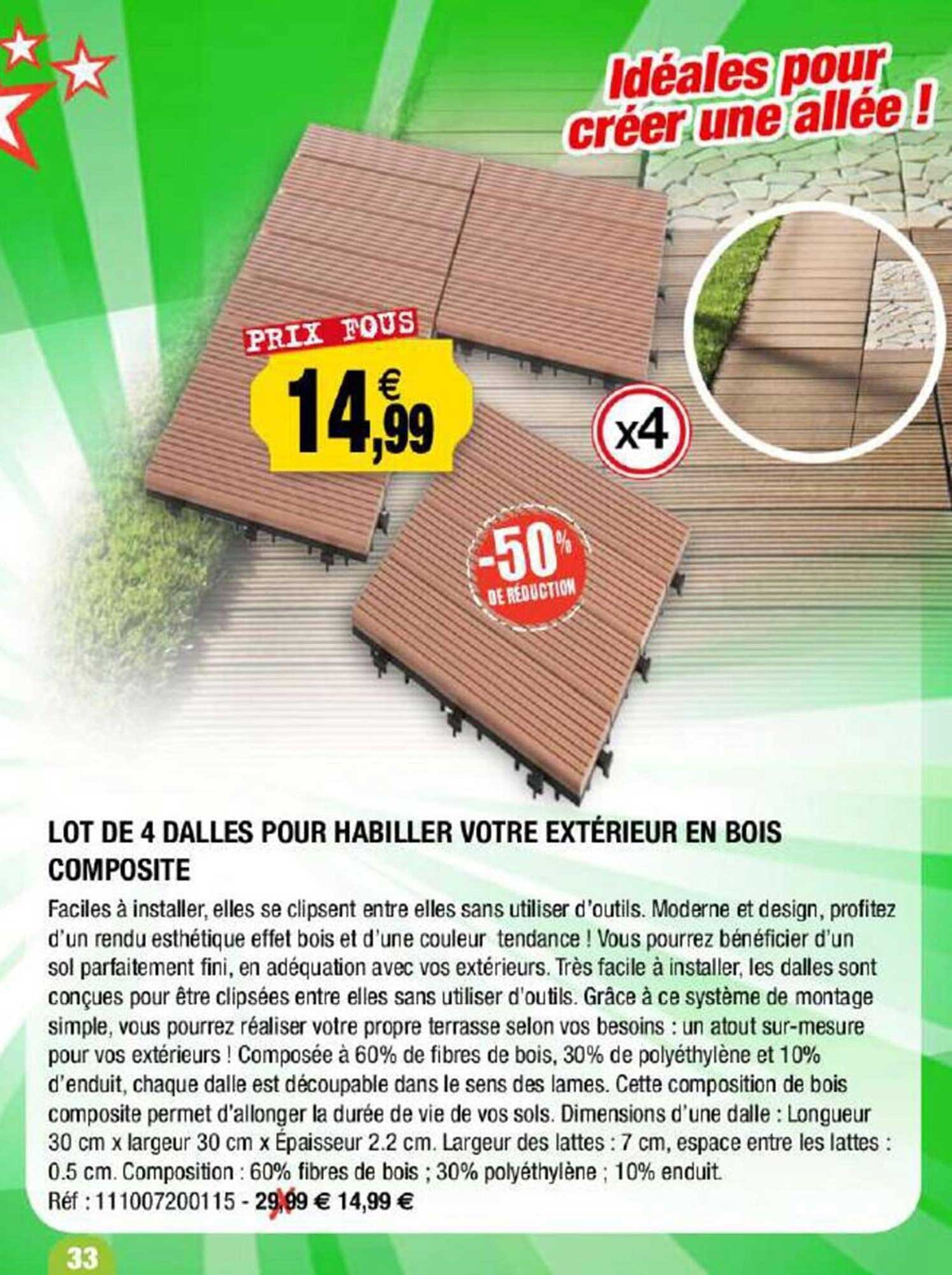 lot de 4 dalles pour habiller votre extérieur en bois composite