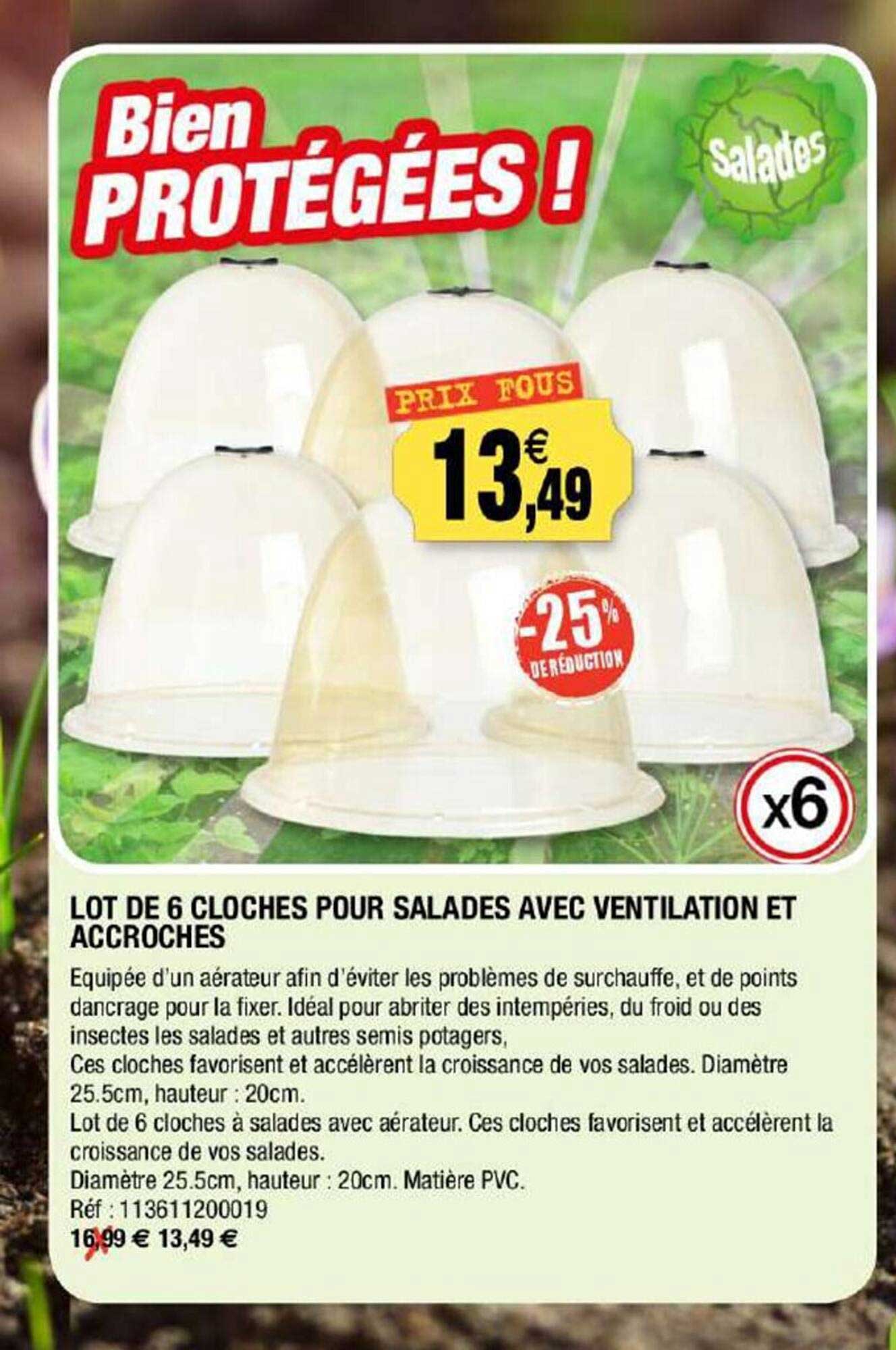 lot de 6 cloches pour salades avec ventilation et accroches