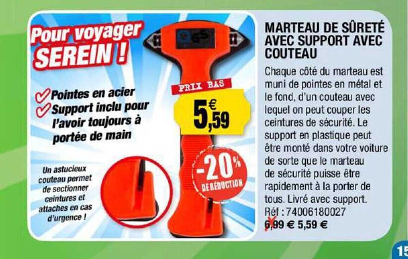 marteau de sûreté avec support avec couteau