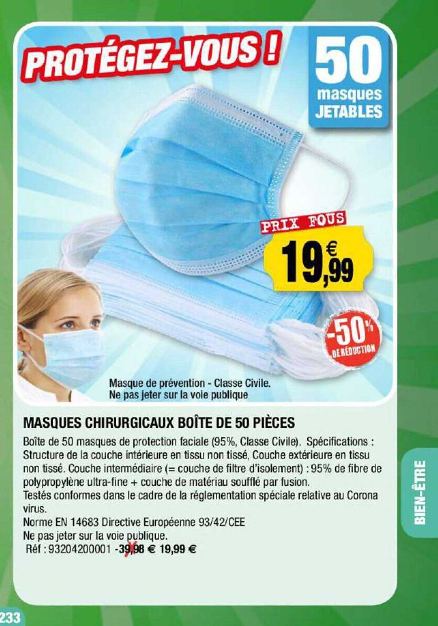 masque chirurgicaux boîte de 50 pièces
