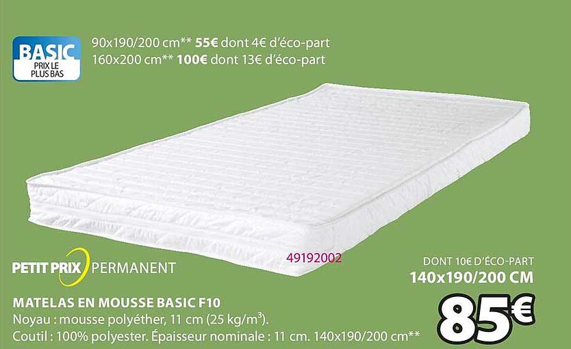 matelas en mousse basic F10 petit prix