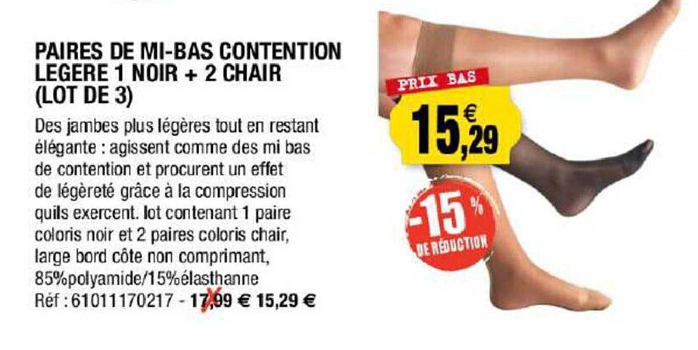 paires de mi-bas contention légère 1 noir + 2 chair (lot de 3)